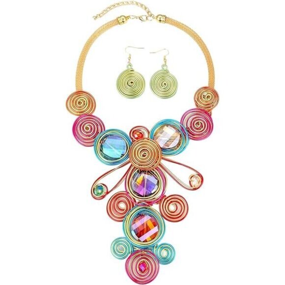 Colorful Rhinestone Jewelry Set Crystal Statement Large & Chunky Unique - Picture 8 of 8